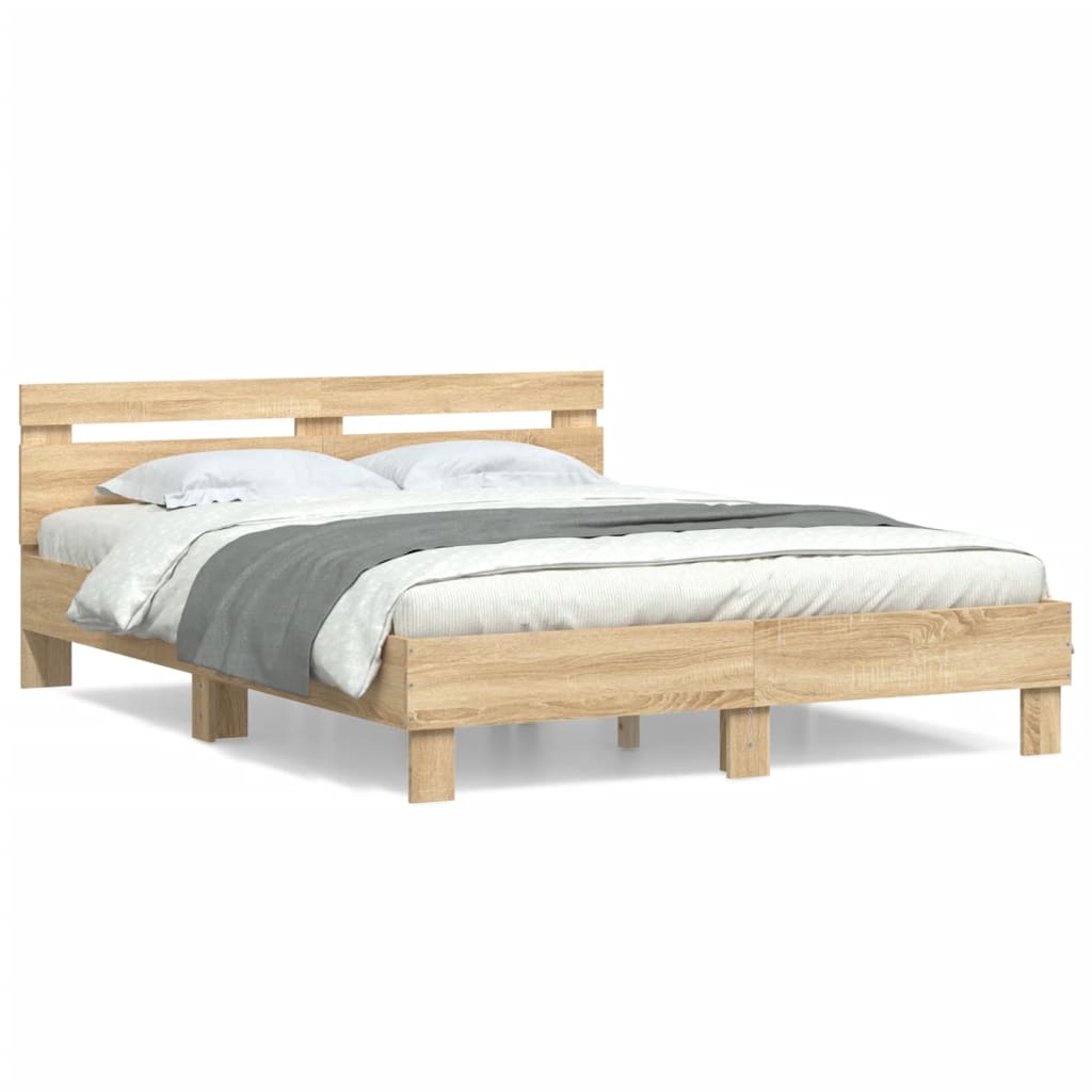Posteljni okvir z vzglavjem sonoma hrast 150x200 cm inž. les