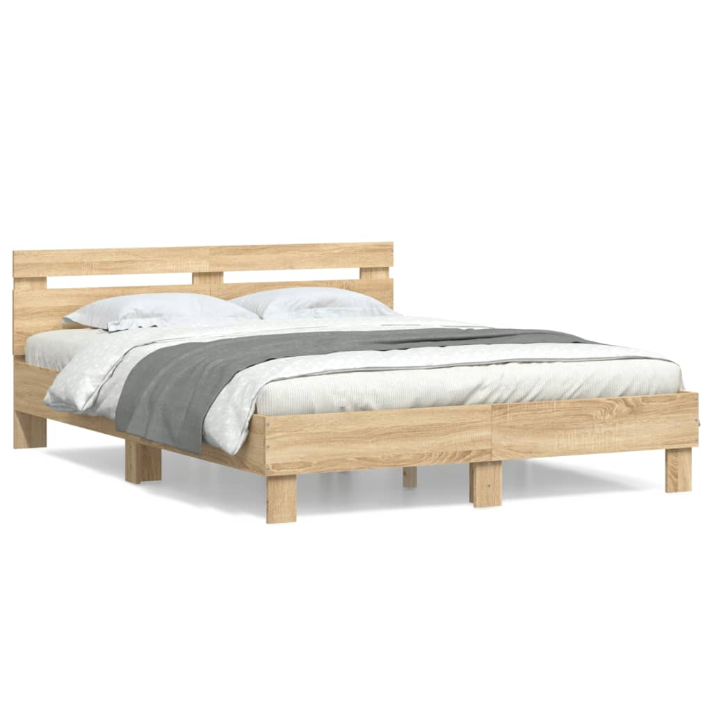vidaXL Cadru de pat cu tăblie stejar sonoma 150x200 cm lemn prelucrat