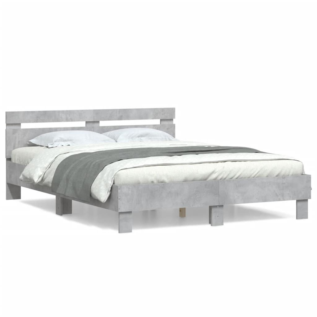 Rám postele s čelem betonově šedý 150 x 200 cm kompozitní dřevo