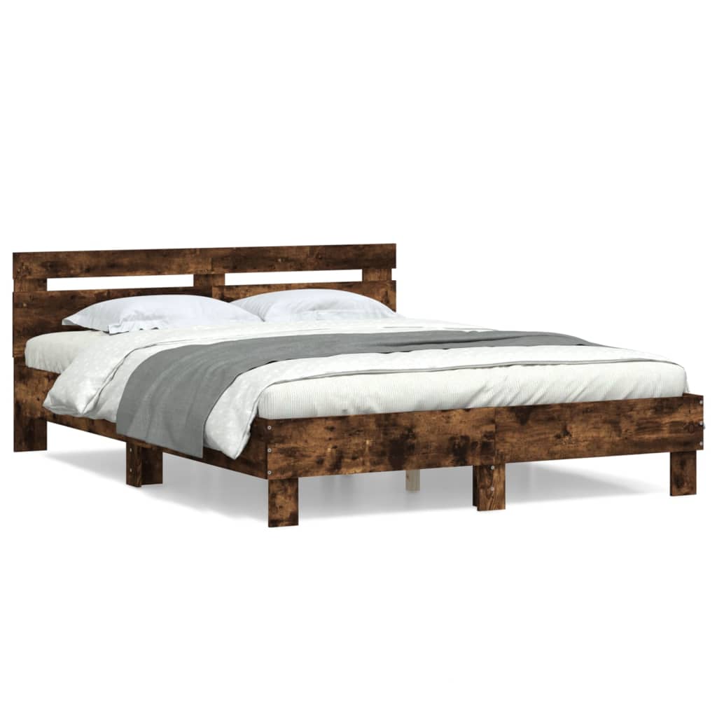 vidaXL Cadru de pat cu tăblie stejar fumuriu 150x200 cm lemn prelucrat