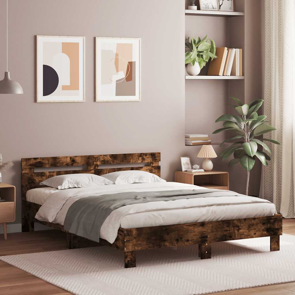 vidaXL Sängynrunko päätylevyllä savutammi 150x200 cm tekninen puu