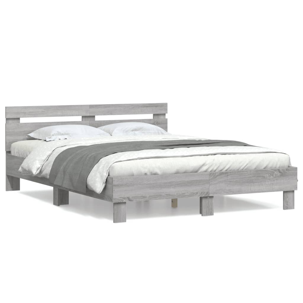 vidaXL Bedframe met hoofdeinde grijs sonoma eiken 150x200 cm, foto 3