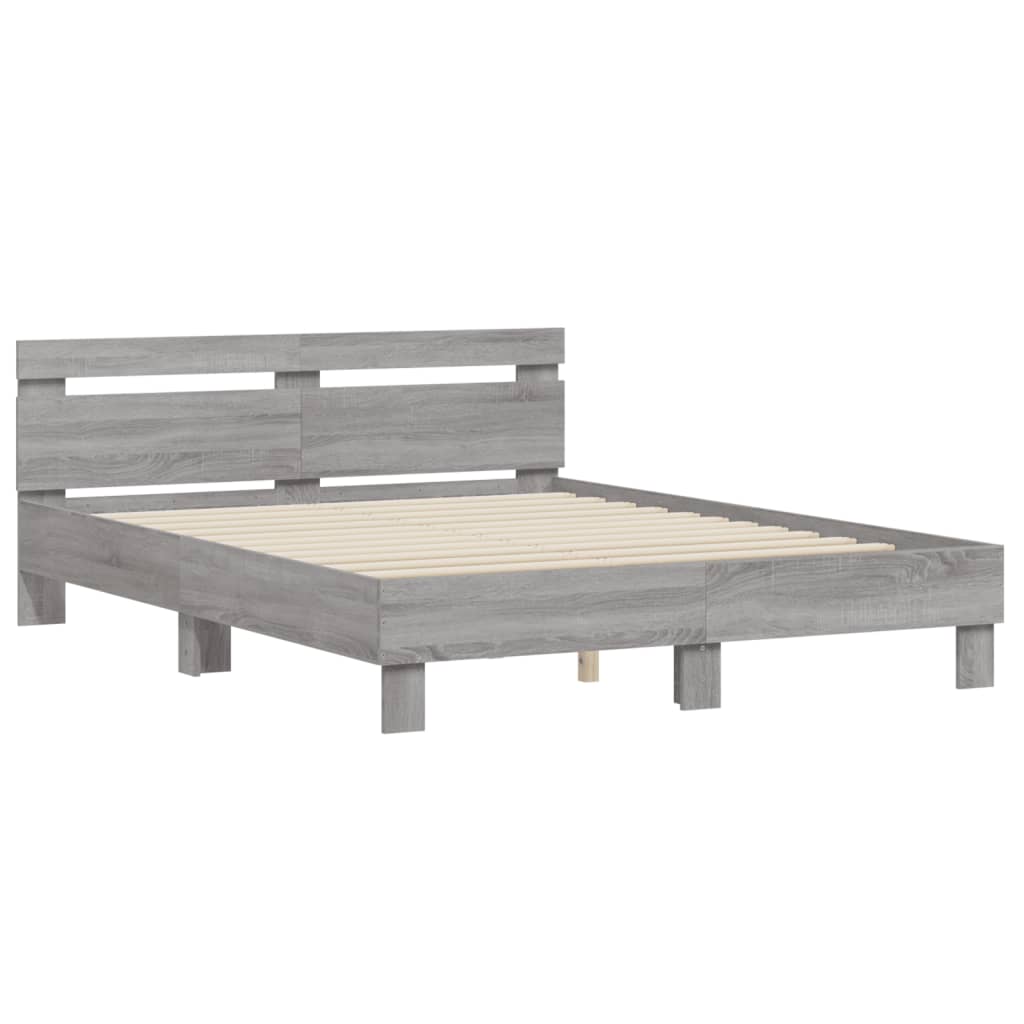vidaXL Bedframe met hoofdeinde grijs sonoma eiken 150x200 cm, foto 2
