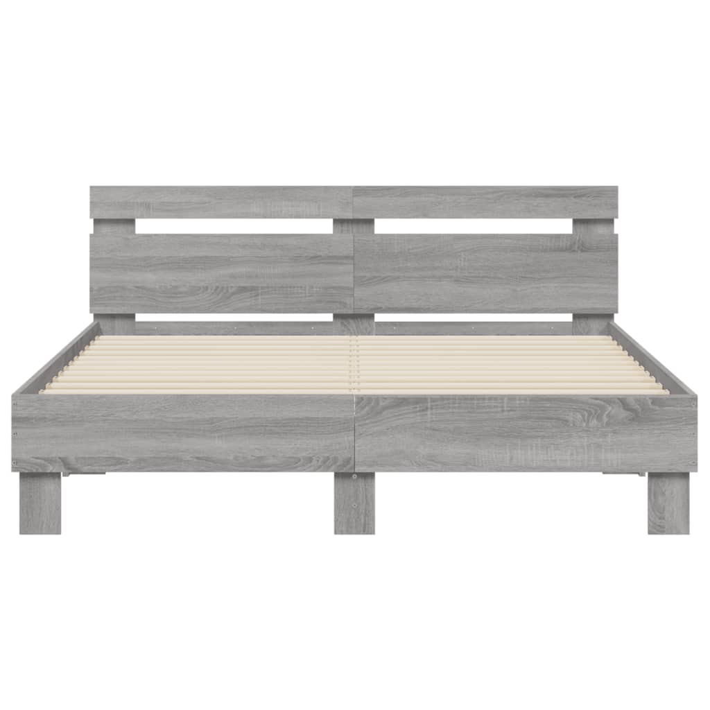 vidaXL Bedframe met hoofdeinde grijs sonoma eiken 150x200 cm, foto 4