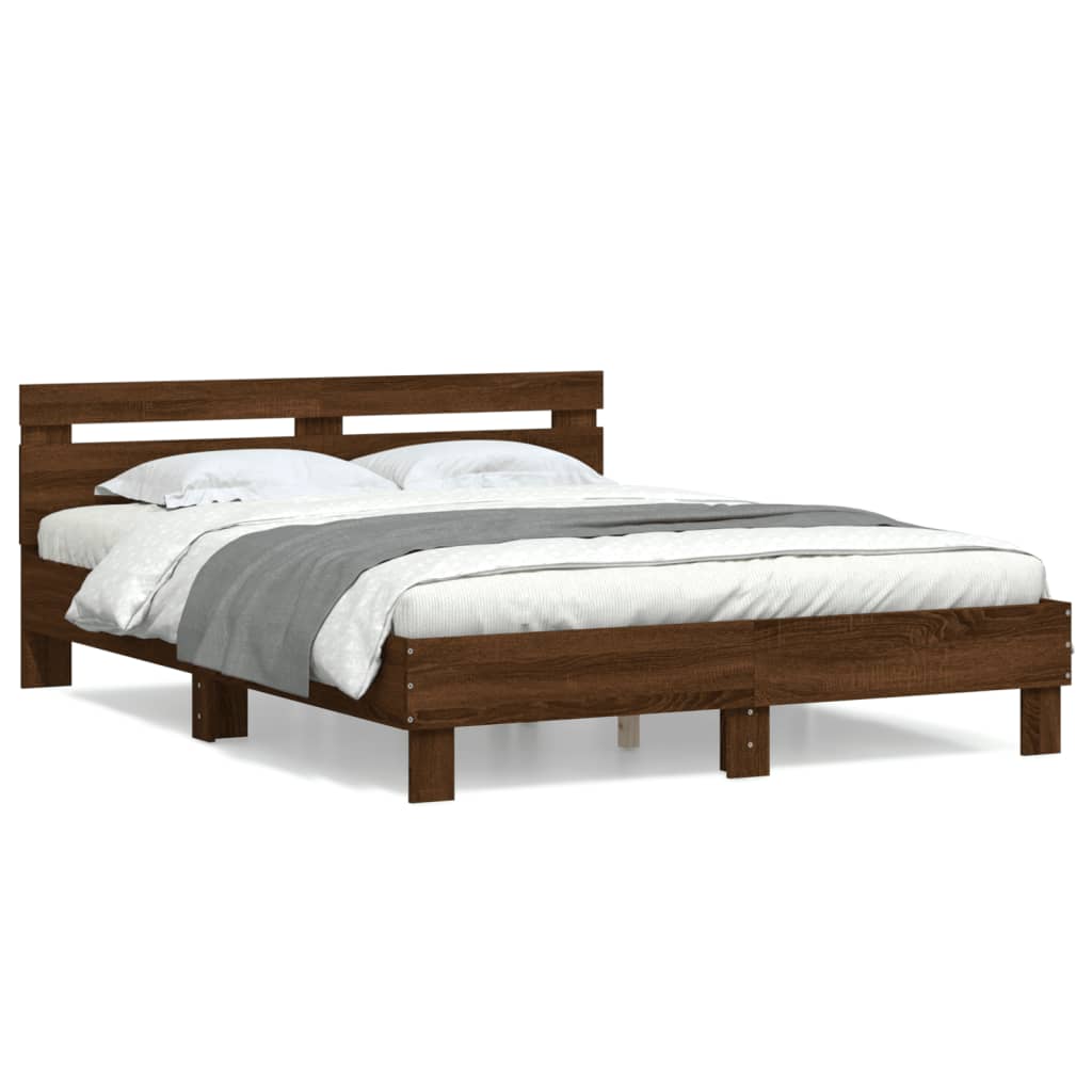 vidaXL Cadru de pat cu tăblie, stejar maro, 150x200 cm, lemn prelucrat