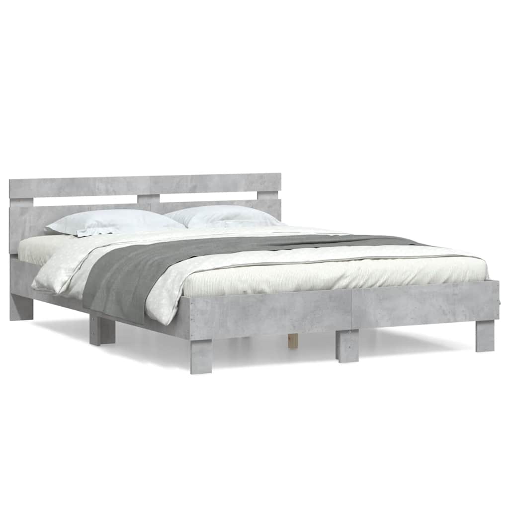 vidaXL Bedframe met hoofdeinde bewerkt hout betongrijs 140x200 cm grijs, foto 3