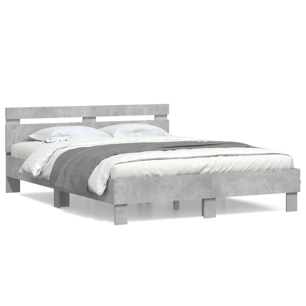 vidaXL Cadru de pat cu tăblie gri beton 140x200 cm lemn prelucrat