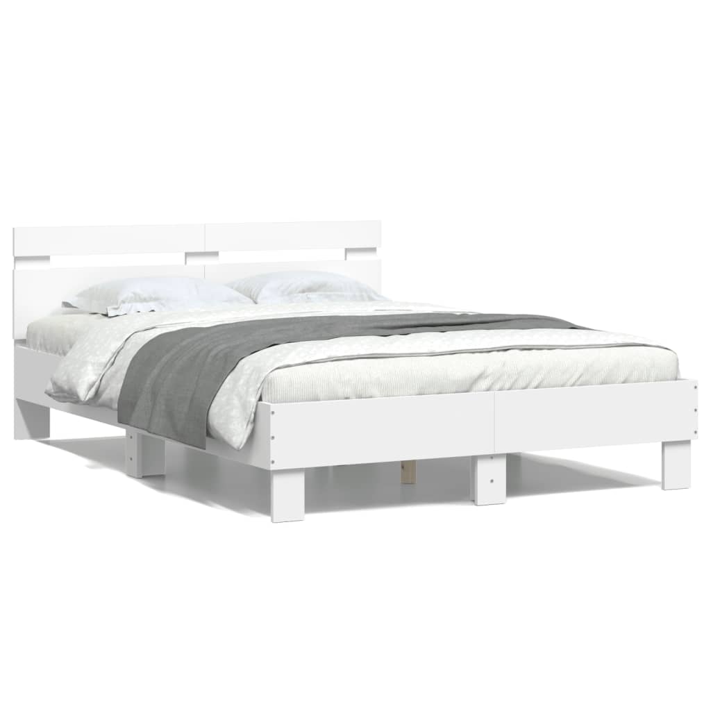 vidaXL Cadru de pat cu tăblie, alb, 120x200 cm, lemn prelucrat