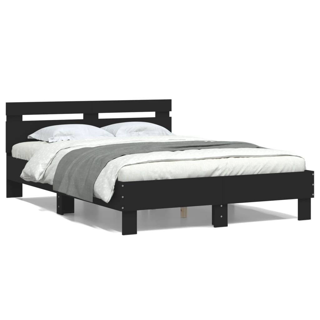 vidaXL Cadru de pat cu tăblie, negru, 120x200 cm, lemn prelucrat