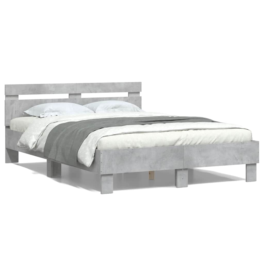 vidaXL Bedframe met hoofdeinde bewerkt hout betongrijs 120x200 cm grijs, foto 3