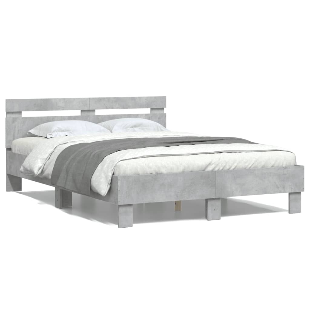 vidaXL Cadru de pat cu tăblie gri beton 120x200 cm lemn prelucrat