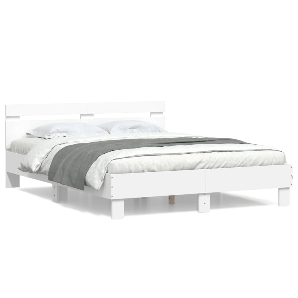 vidaXL Cadru de pat cu tăblie, alb, 140x190 cm, lemn prelucrat