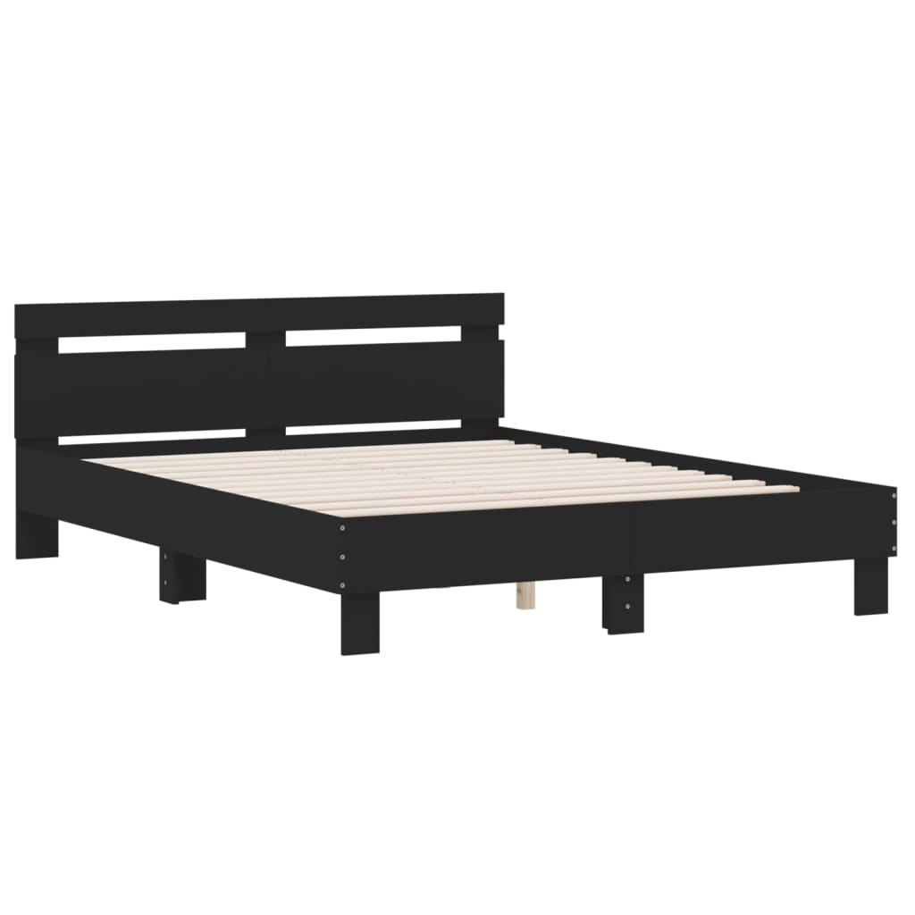 vidaXL Bedframe met hoofdbord bewerkt hout zwart 140x190 cm afbeelding