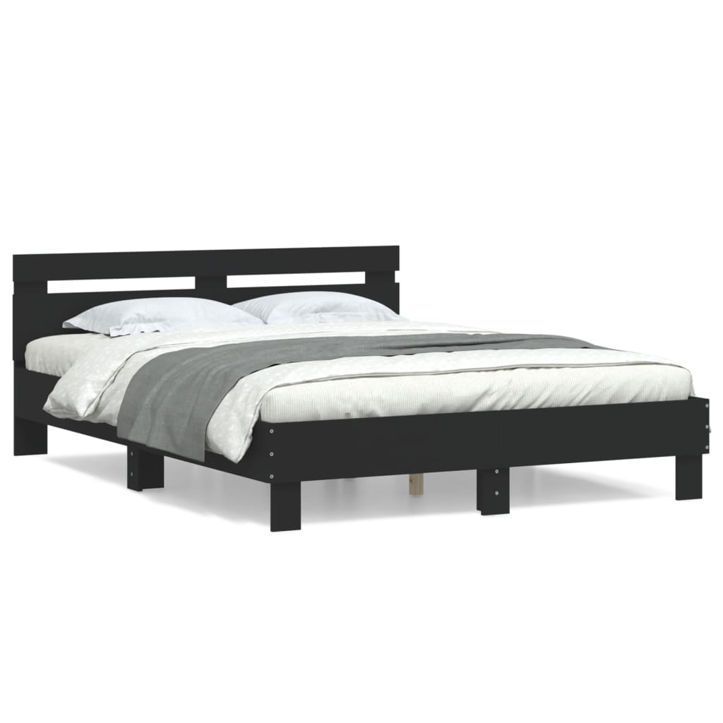 vidaXL Cadru de pat cu tăblie, negru, 140x190 cm, lemn prelucrat