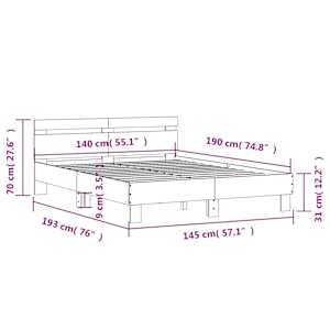 Rám postele s čelem betonově šedý 140 x 190 cm kompozitní dřevo - obrázek 10