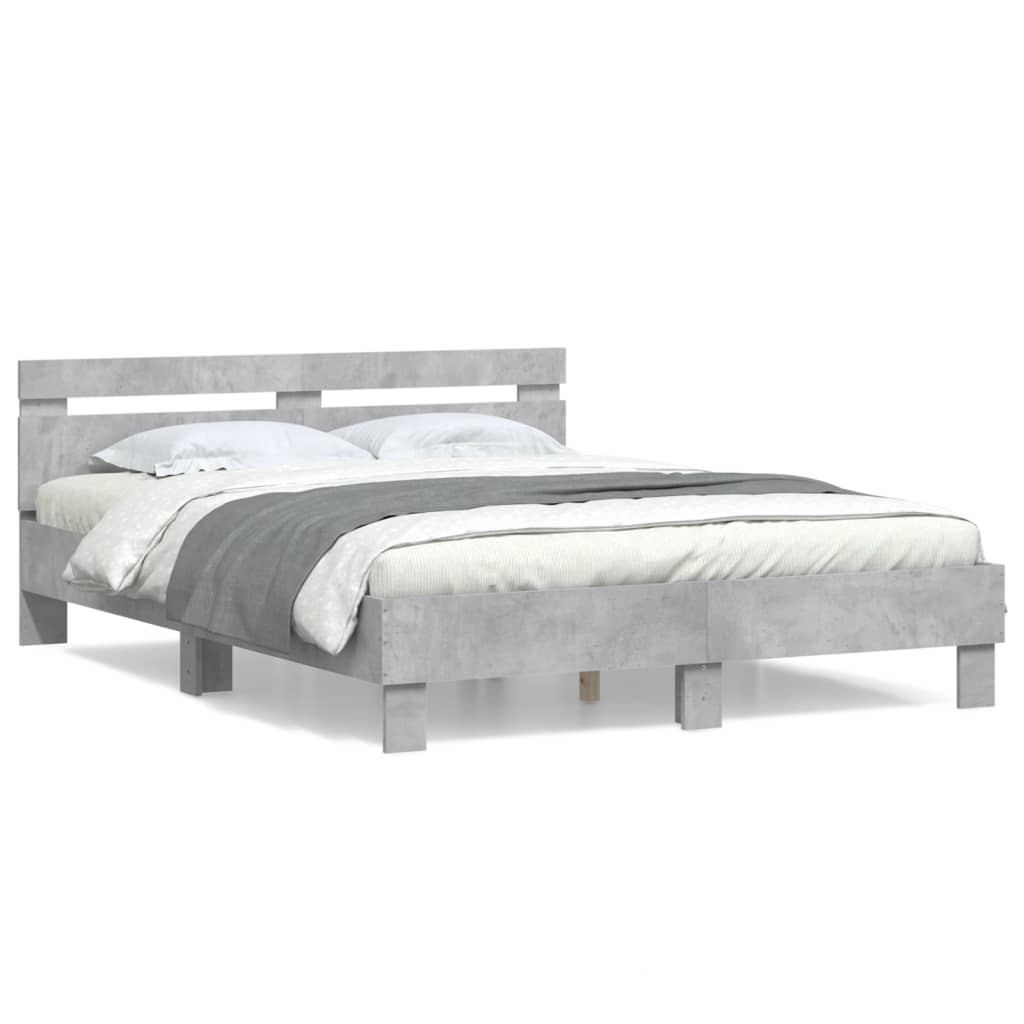 vidaXL Cadru de pat cu tăblie gri beton 140x190 cm lemn prelucrat