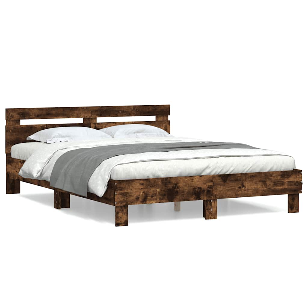 vidaXL Bedframe met hoofdeinde bewerkt hout gerookt eiken 140x190 cm, foto 3