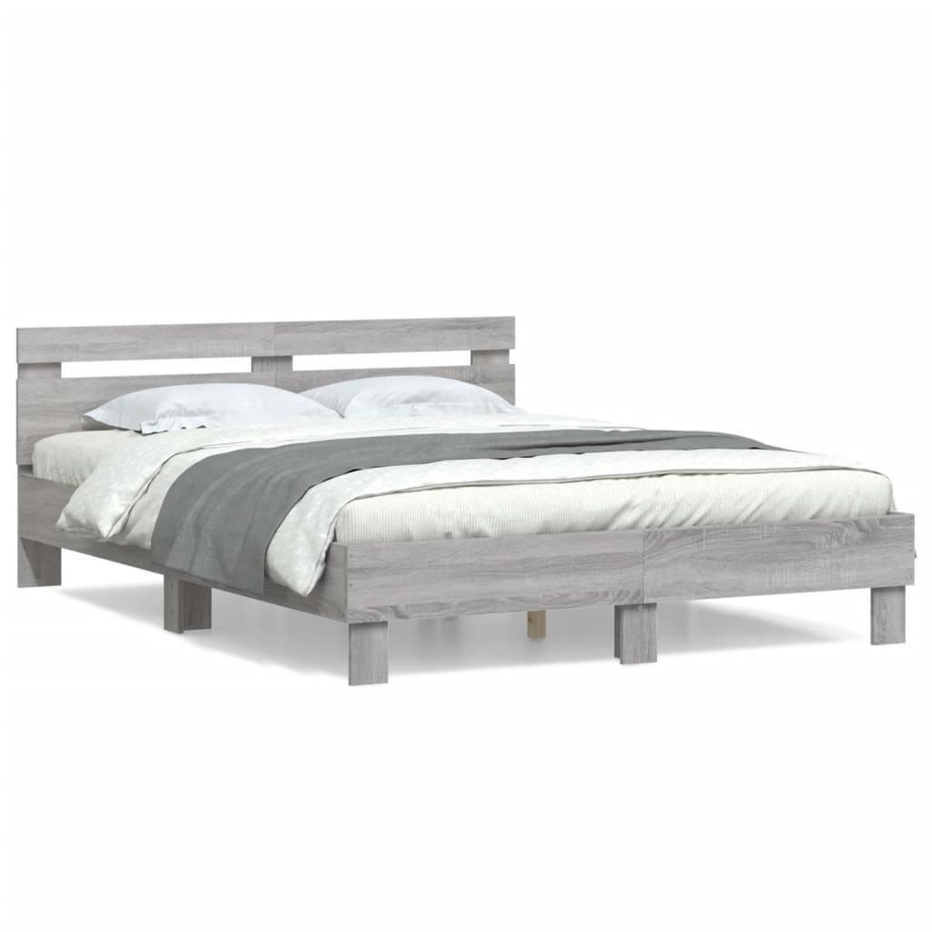 vidaXL Cadru de pat cu tăblie gri sonoma 140x190 cm lemn prelucrat