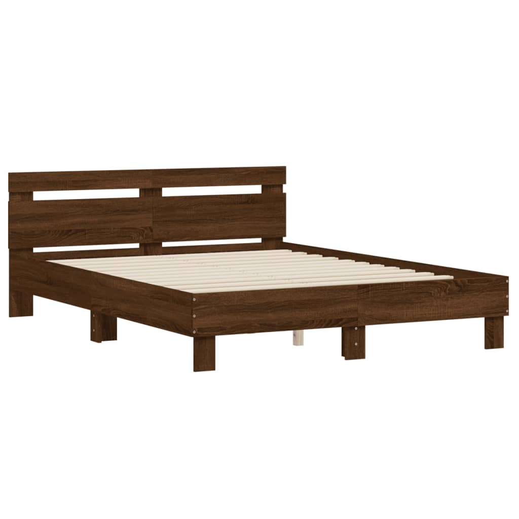 vidaXL Bedframe met hoofdeinde bewerkt hout bruineikenkleur 140x190 cm afbeelding