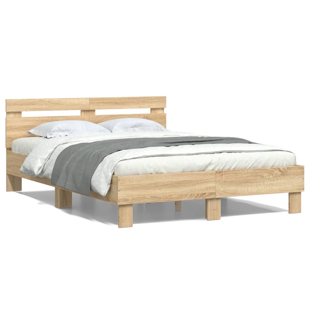 Bettgestell mit Kopfteil Sonoma-Eiche 135×190 cm Holzwerkstoff