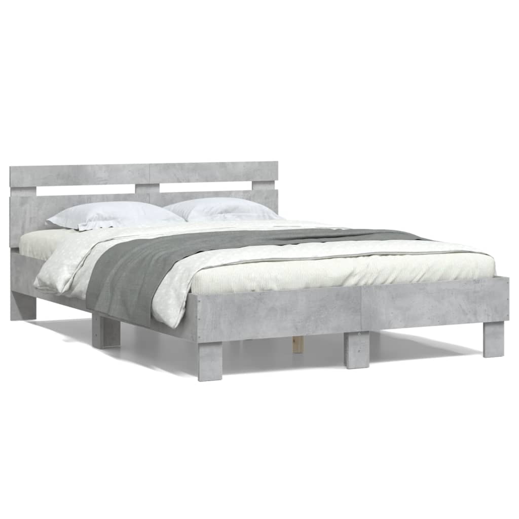 vidaXL Cadru de pat cu tăblie gri beton 135x190 cm lemn prelucrat
