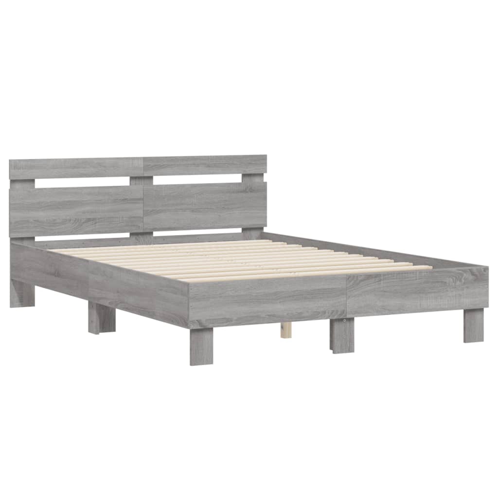 vidaXL Bedframe met hoofdeinde grijs sonoma eiken 135x190 cm, foto 2