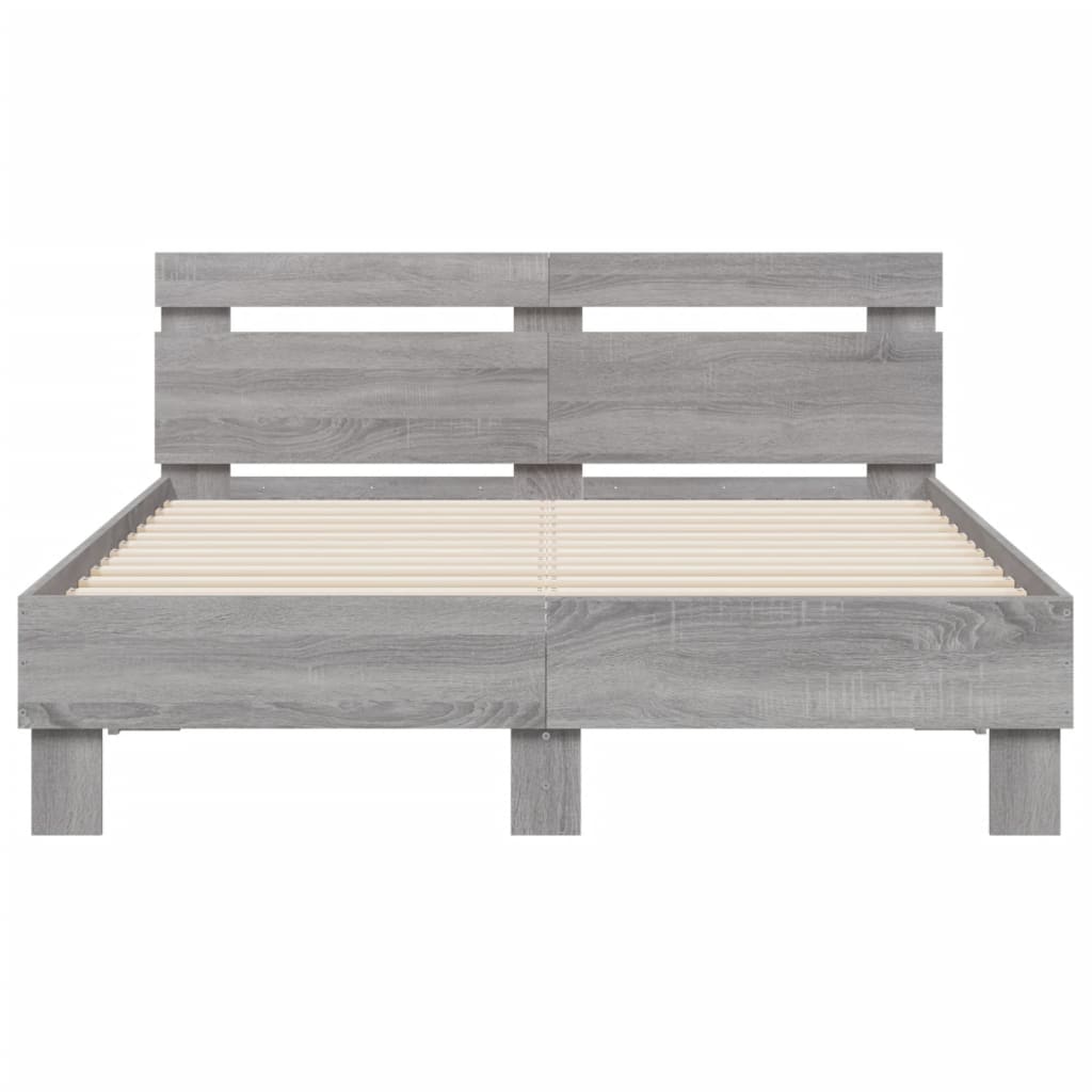 vidaXL Bedframe met hoofdeinde grijs sonoma eiken 135x190 cm, foto 4