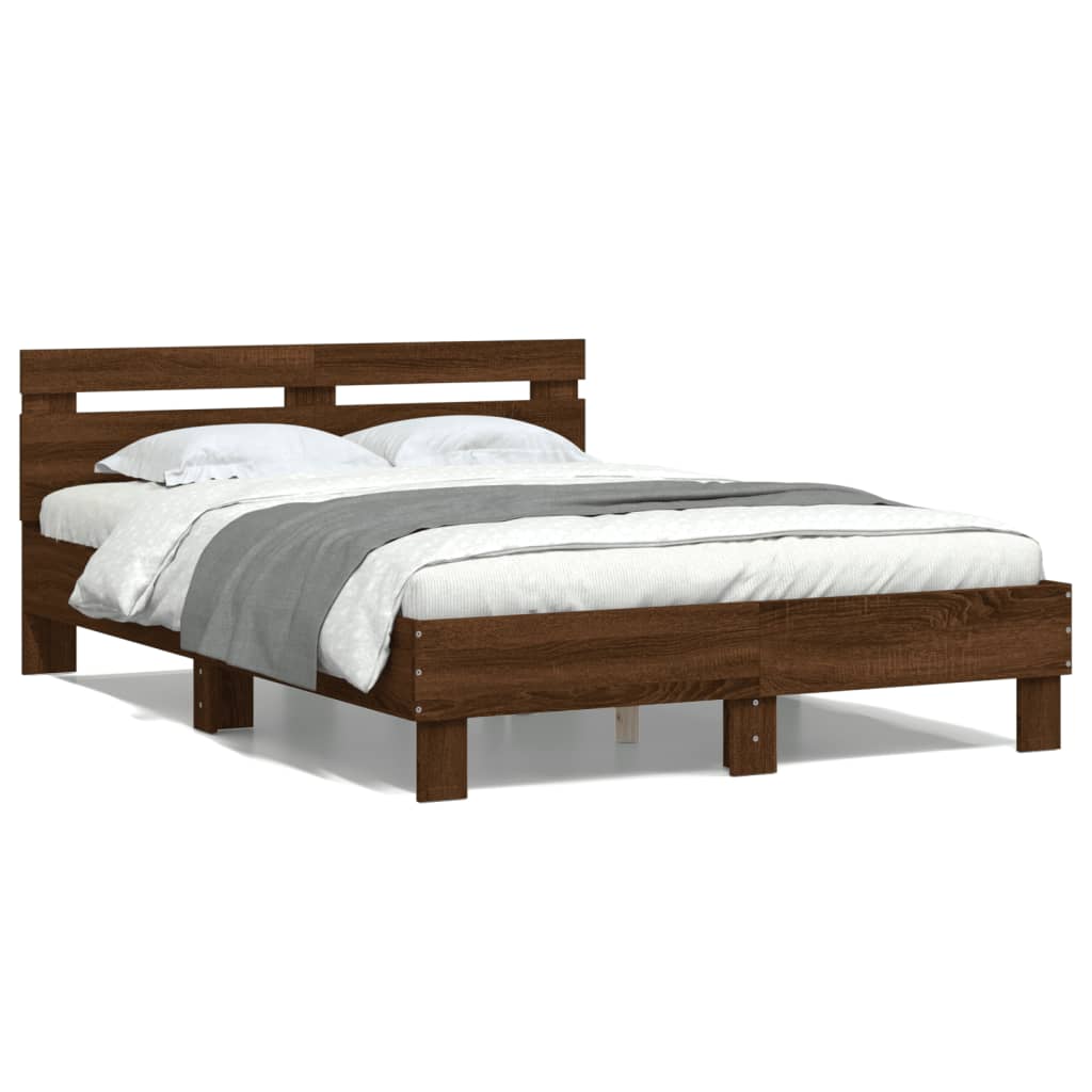 Rám postele s čelem hnědý dub 135 x 190 cm kompozitní dřevo