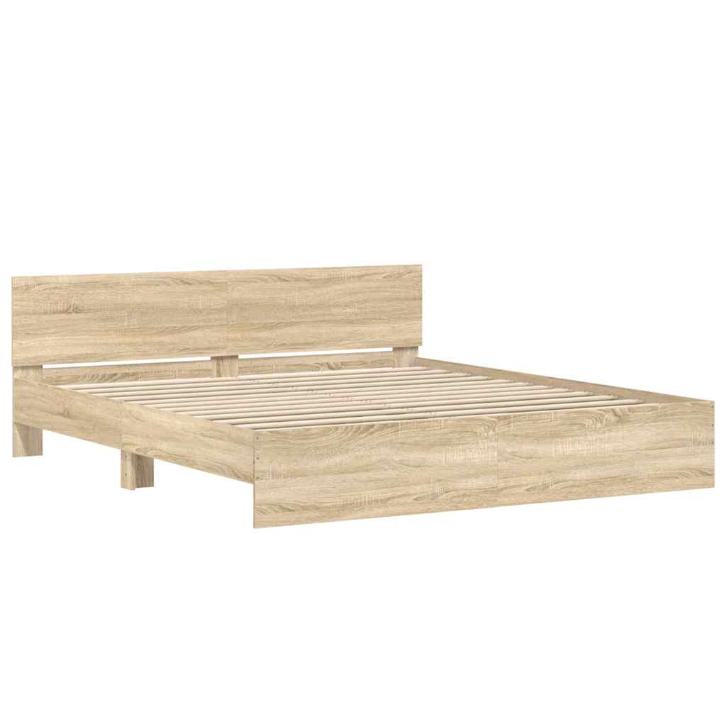 vidaXL Bedframe met hoofdeinde sonoma eikenkleur 200x200 cm afbeelding