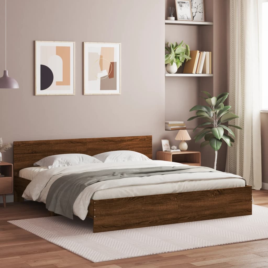 vidaXL Sängynrunko päädyllä ruskea tammi 200x200 cm