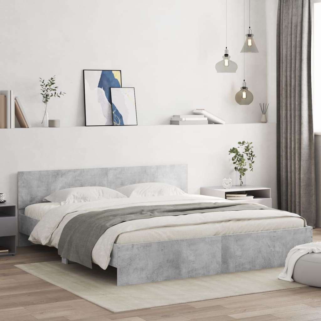 vidaXL Cadru de pat cu tăblie, gri beton, 180x200 cm