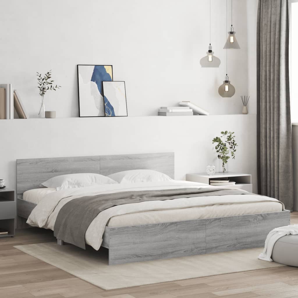 vidaXL Cadru de pat cu tăblie, gri sonoma, 180x200 cm