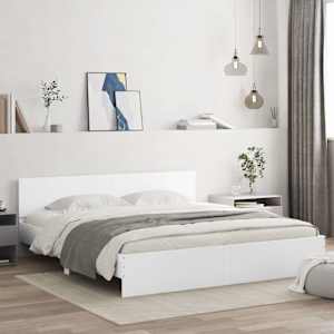 Posteljni okvir z vzglavjem bel 160x200 cm