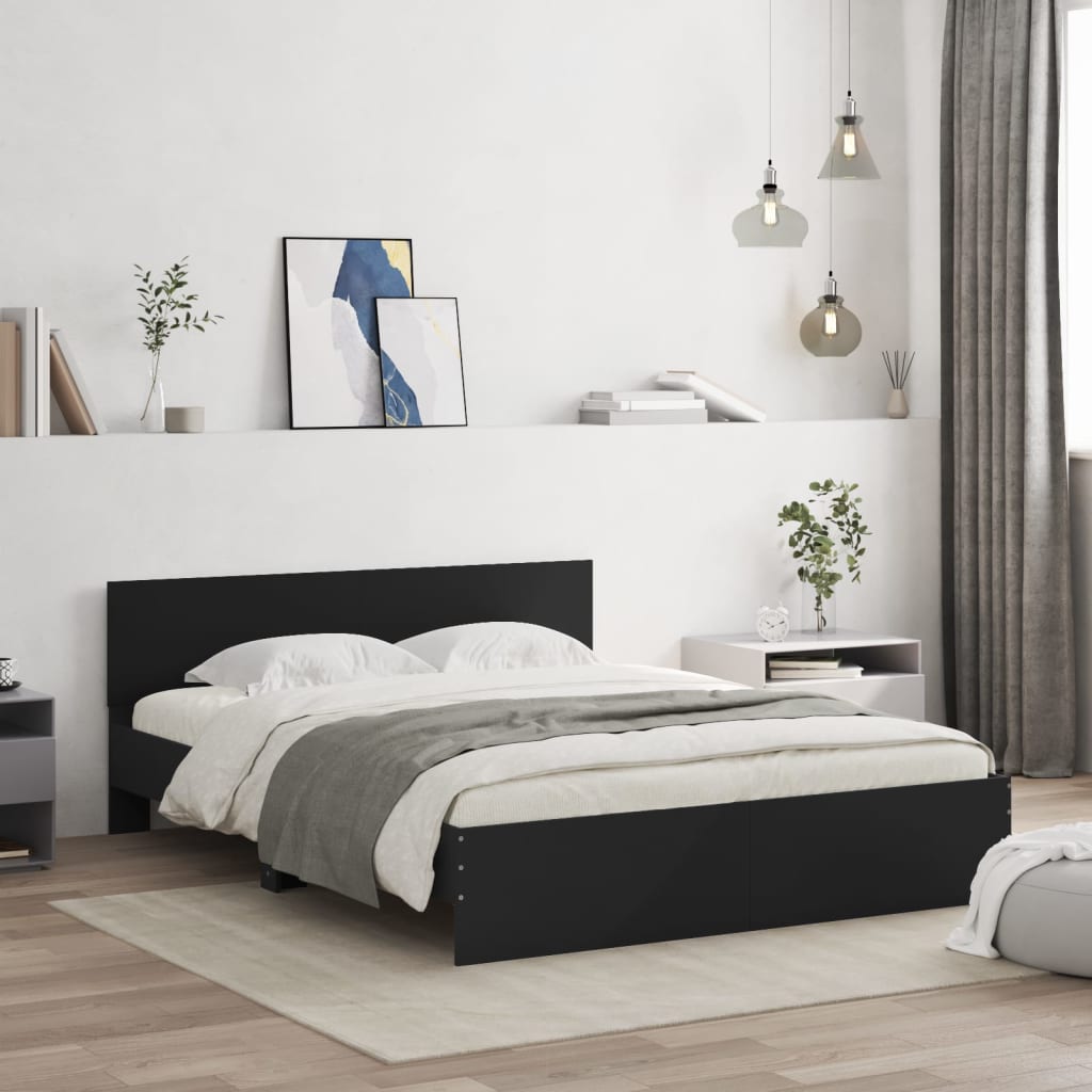 vidaXL Cadru de pat cu tăblie, negru, 150x200 cm