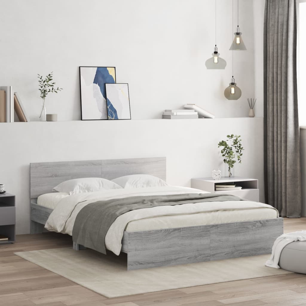 vidaXL Cadru de pat cu tăblie, gri sonoma, 150x200 cm