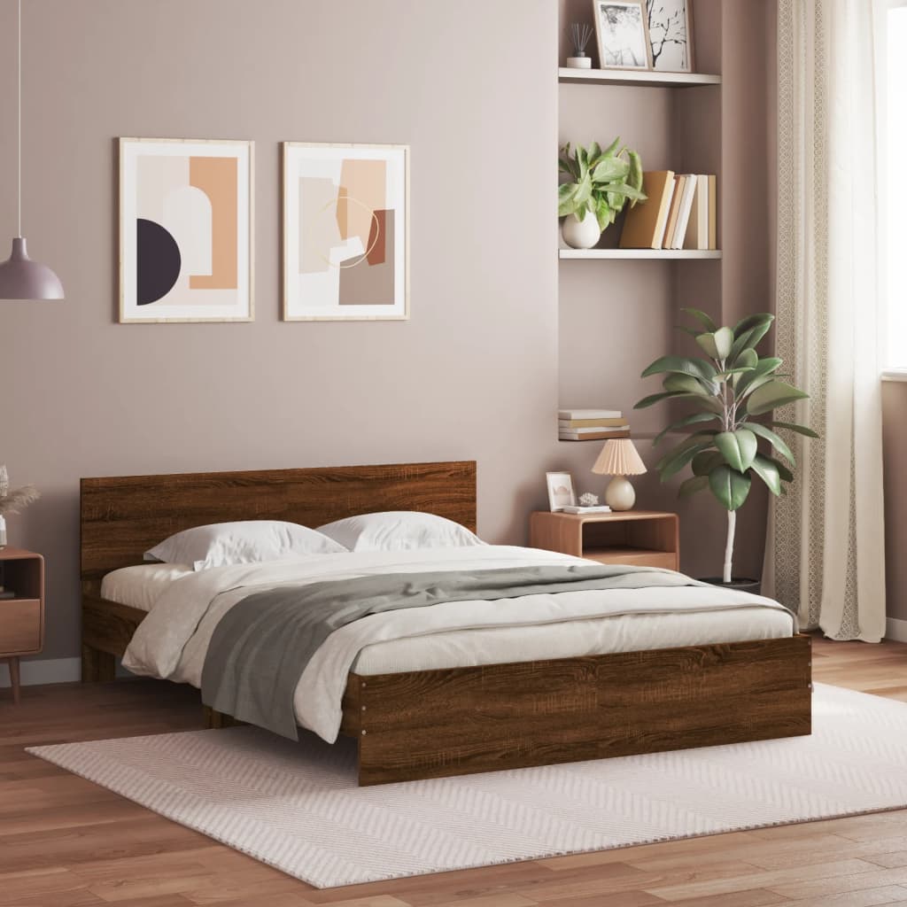 vidaXL Cadru de pat cu tăblie, stejar maro, 150x200 cm