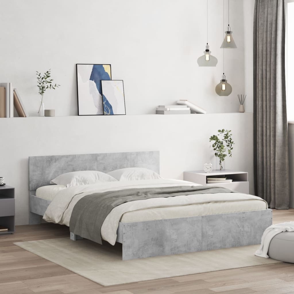 vidaXL Cadru de pat cu tăblie, gri beton, 140x200 cm