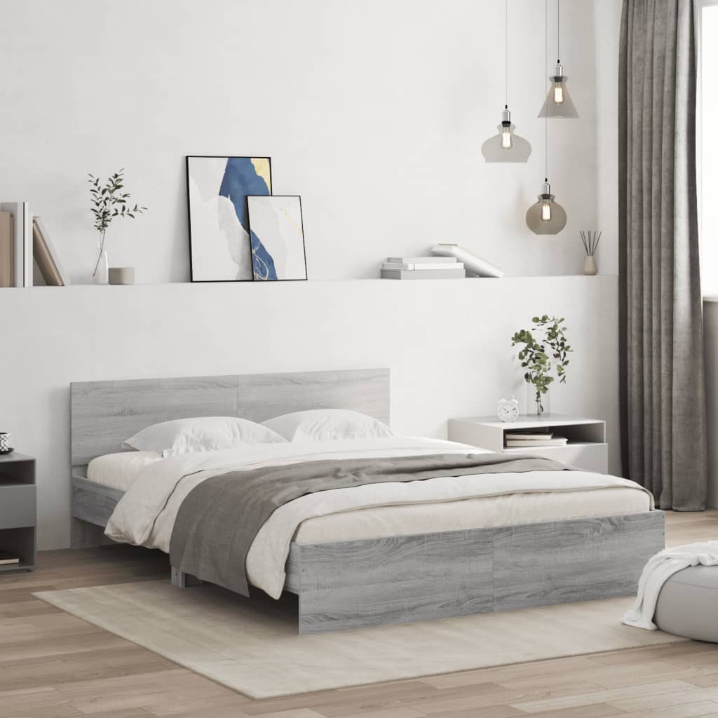 vidaXL Cadru de pat cu tăblie, gri sonoma, 140x200 cm