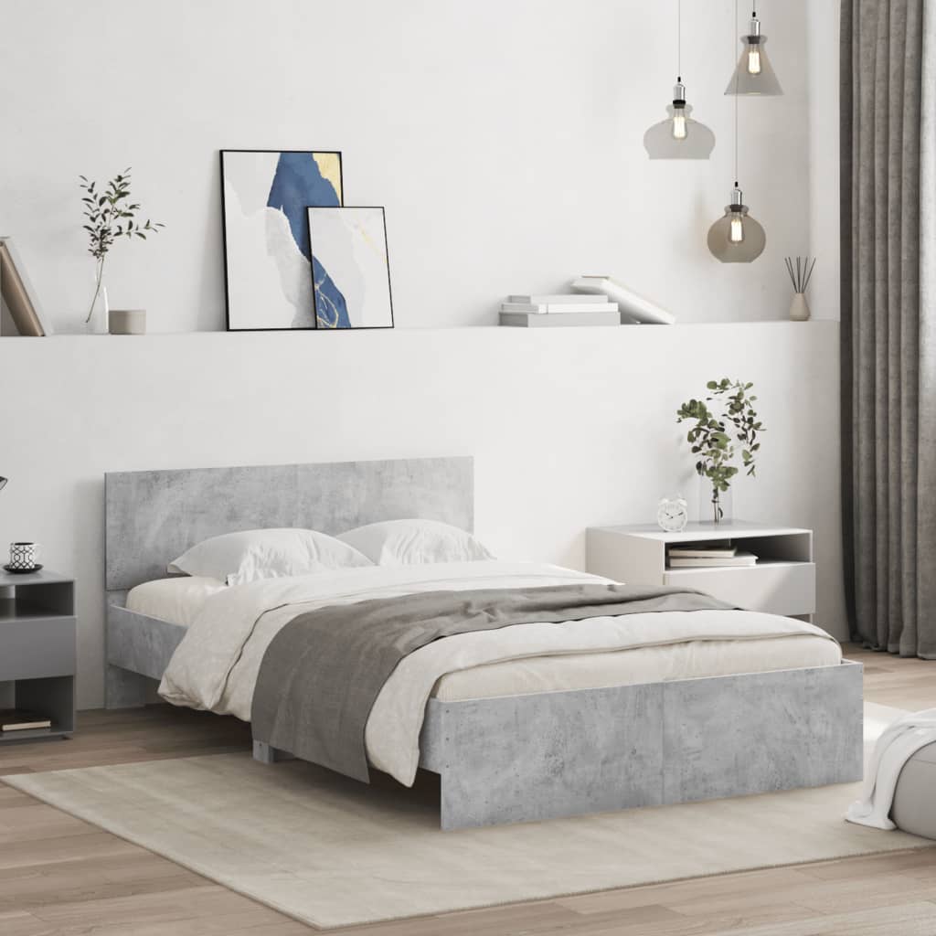 vidaXL Cadru de pat cu tăblie, gri beton, 120x200 cm