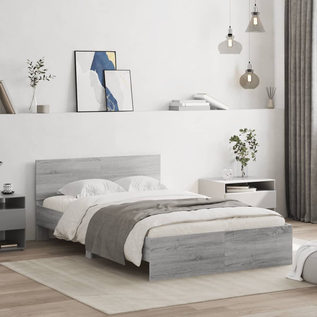 vidaXL Cadru de pat cu tăblie, gri sonoma, 120x200 cm