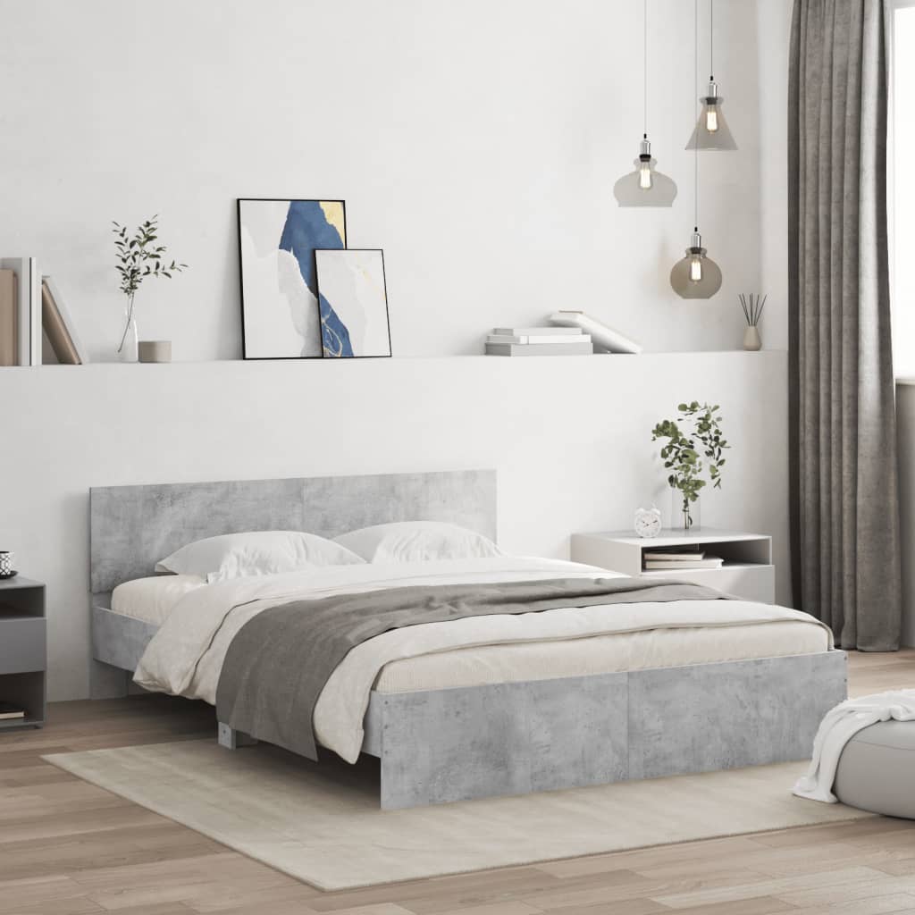 vidaXL Cadru de pat cu tăblie, gri beton, 140x190 cm