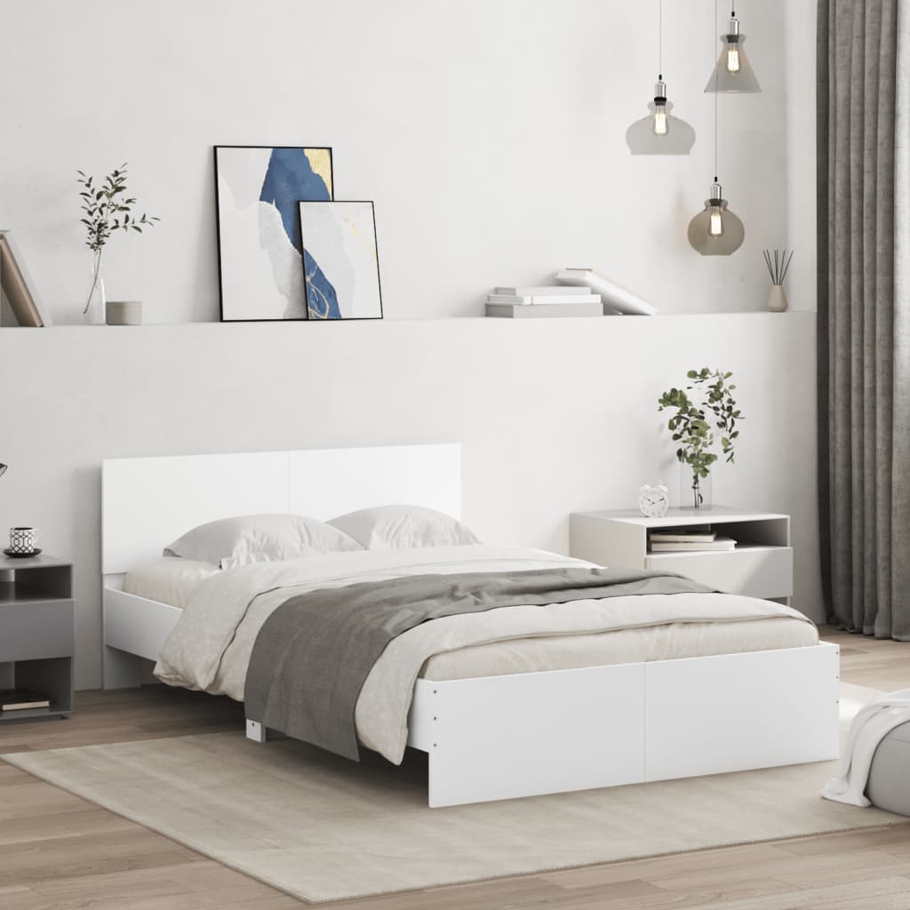 vidaXL Cadru de pat cu tăblie, alb, 135x190 cm