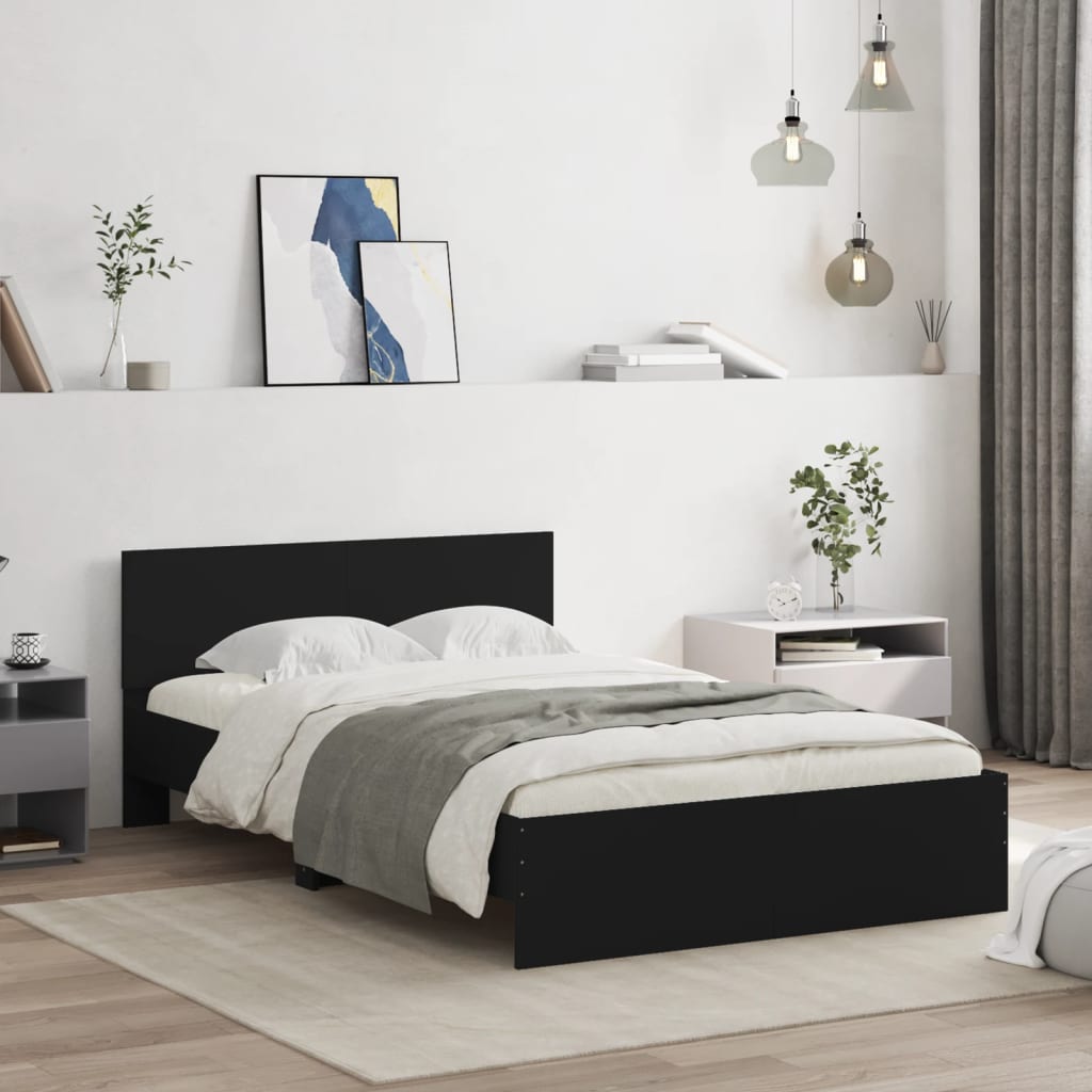 vidaXL Cadru de pat cu tăblie, negru, 135x190 cm