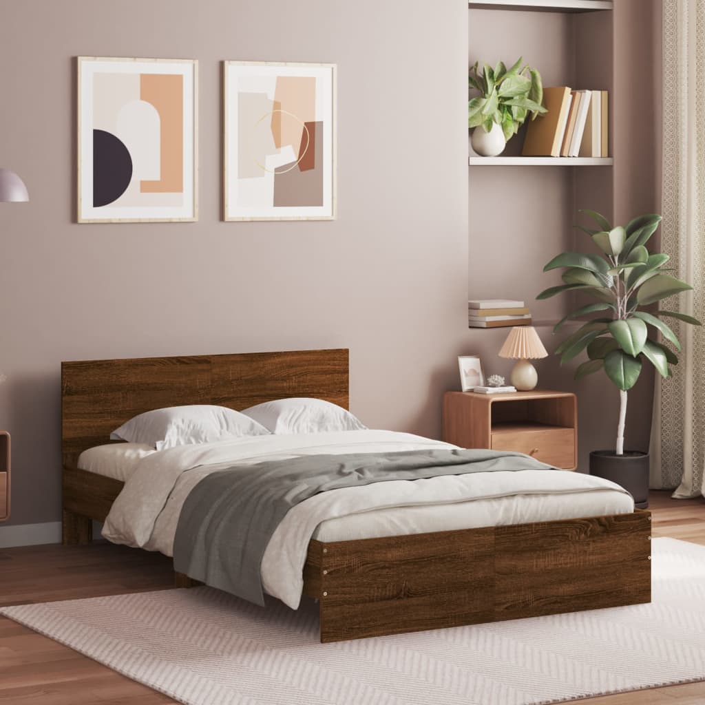 vidaXL Cadre de lit avec tête de lit chêne marron 120x190 cm
