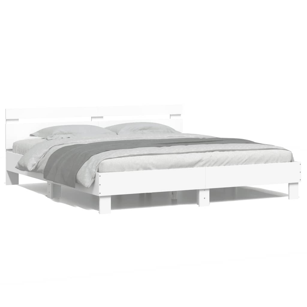 vidaXL Cadru de pat cu tăblie și LED, alb, 200x200 cm