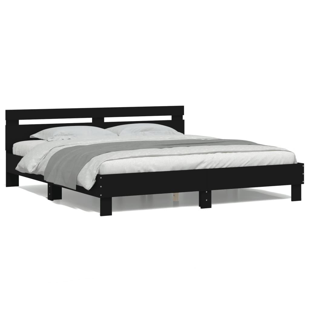 vidaXL Cadru de pat cu tăblie și LED, negru, 200x200 cm
