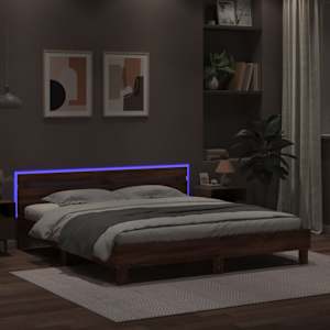 Rám postele s čelem a LED osvětlením hnědý dub 200 x 200 cm - obrázek 4
