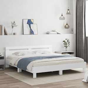 Posteljni okvir z vzglavjem in LED bel 180x200 cm