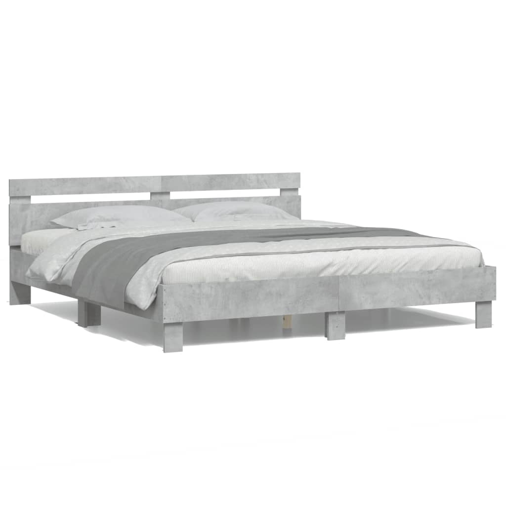 vidaXL Cadru de pat cu tăblie și LED, gri beton, 180x200 cm