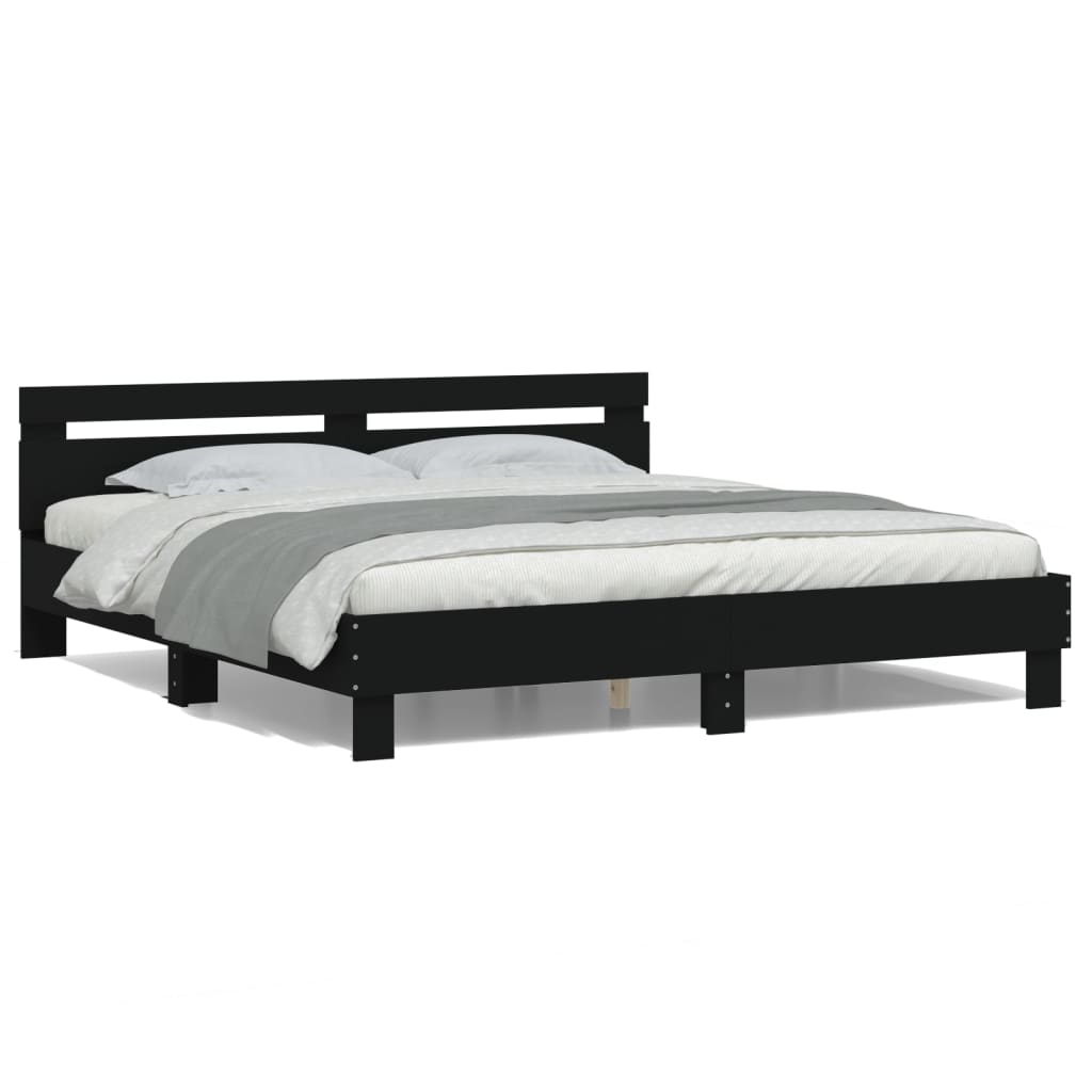 vidaXL Cadru de pat cu tăblie și LED, negru, 160x200 cm